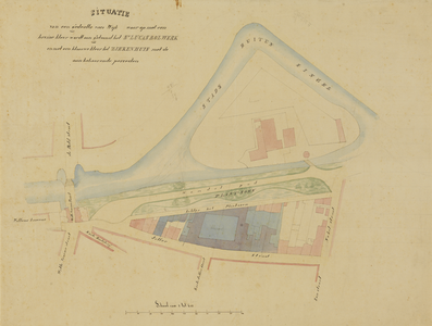 214344 Kaart van het terrein tussen de Wittevrouwenbrug / Stadsbuitengracht / Nobelstraat / Lange Jufferstraat met ...